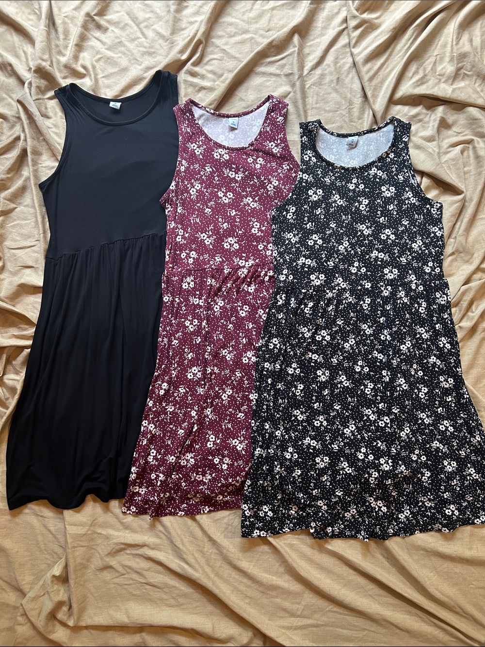Old Navy Black, Burgundy & Black Floral Tank Dresses (3-Pack)
